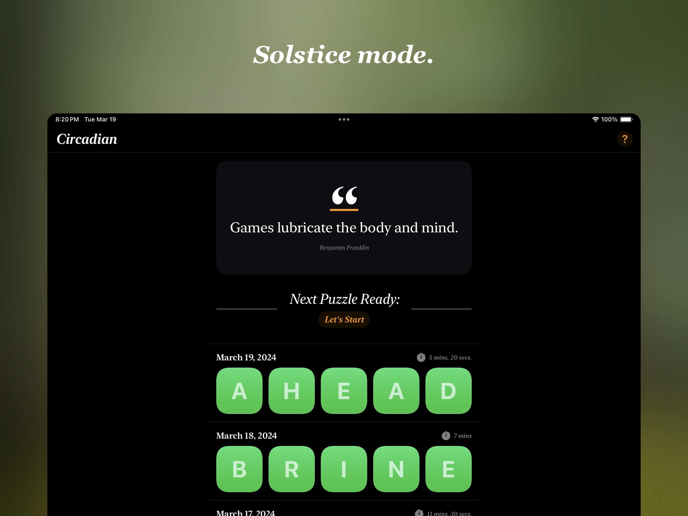 Soltice mode.