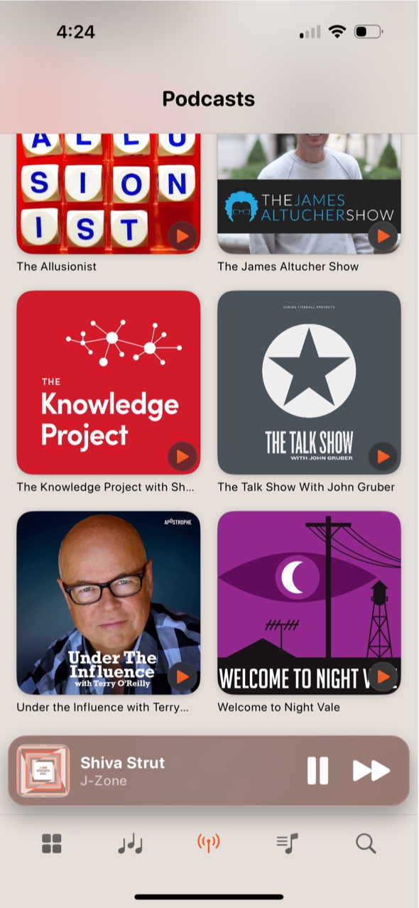 Screenshot of Wave app showing the podcasts grid view.